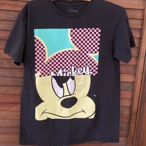 Disney Angry Mickey Mouse 90's Style Pink Black Blue Checkered T-shirt Shirt